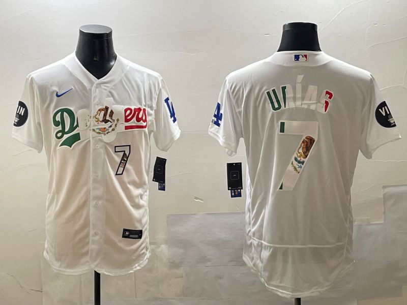 Men Los Angeles Dodgers 7 Urias White Mexico Elite 2025 Nike MLB Jersey style 9